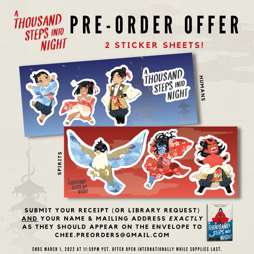 beige graphic detailing the preorder offer for A Thousand Steps into Night